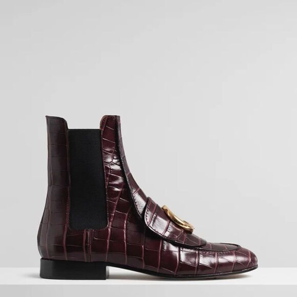 Chloe C Flat Chelsea Boots Burgundy - Picture 3 of 8